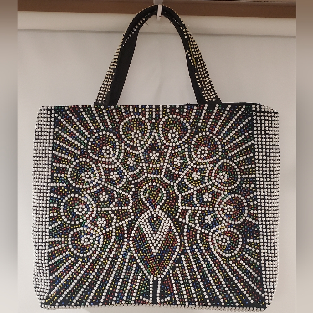 Vintage Beaded Retro Bag Purse Peacock 60s 70s Boho Hong Kong FLAW